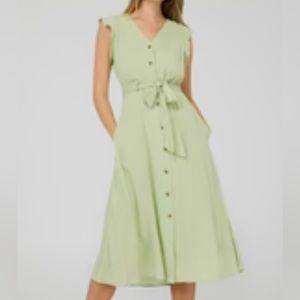 Suzy shier flutter sleeve midi button up dress